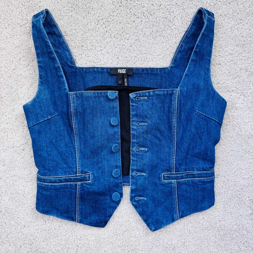 NEW Paige Irene Denim Vest Top Dark Wash Blue Size 2 - Picture 8 of 12